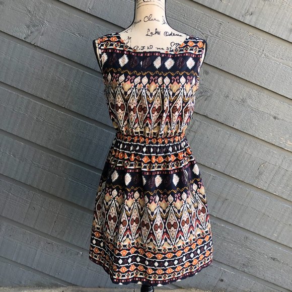 SPEED CONTROL BOHO AZTEC SLEEVELESS MINI DRESS SIZE LARGE - Picture 1 of 7